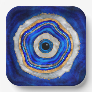 Evil Eye Aquarellfarbe und Gold Pappteller