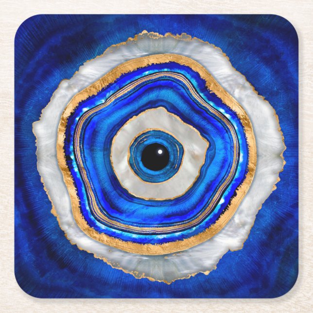 Evil Eye Aquarellfarbe und Gold Rechteckiger Pappuntersetzer (Vorderseite)