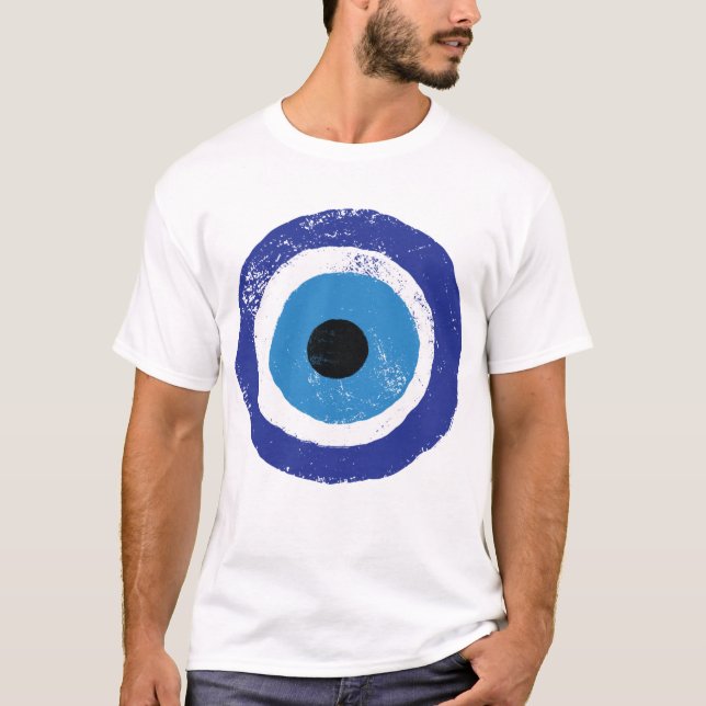 Evil Eye Artistic Blau Griechisch T-Shirt (Vorderseite)