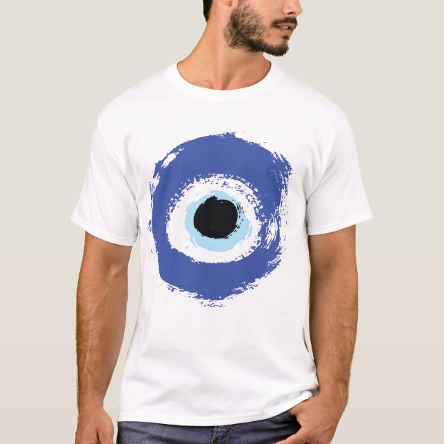 Evil Eye Artistic Blau Griechisch T-Shirt (Vorderseite)