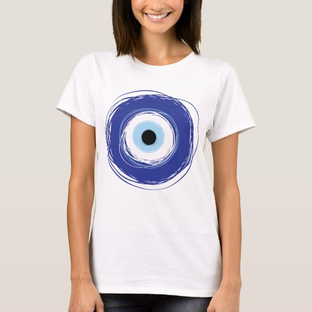 Evil Eye Artistic Blau Griechisch T-Shirt (Vorderseite)