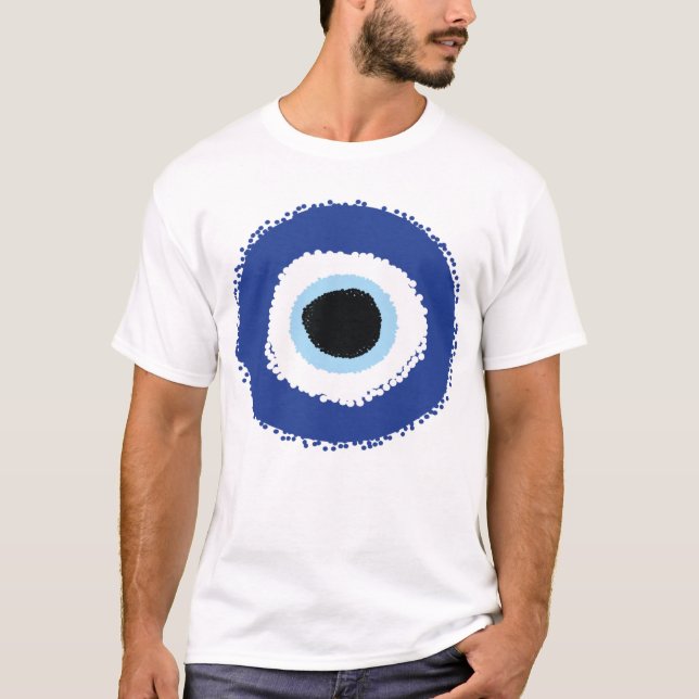 Evil Eye Artistic Blau Griechisch T-Shirt (Vorderseite)