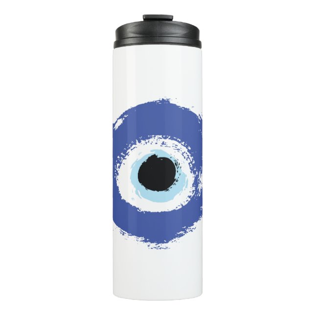 Evil Eye Artistic Blau Griechisch Thermosbecher (Vorderseite)