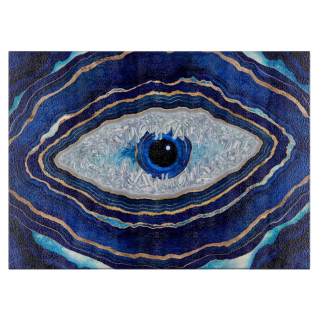 Evil Eye Blue Agate Geode Ditital Art Schneidebrett (Vorderseite)