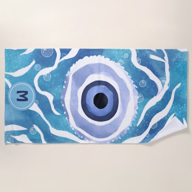 Evil Eye Blue Modern Beach Towel Strandtuch (Vorderseite)