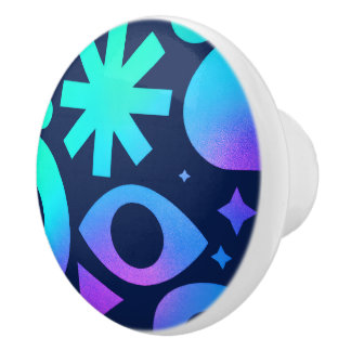Evil Eye Ceramic Knob Cosmic Teal Purple Mystical Keramikknauf