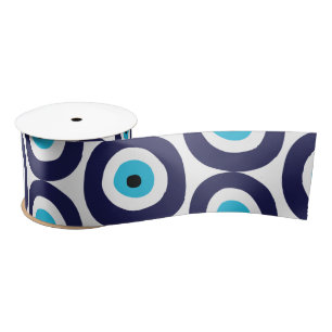 Evil Eye Circles Muster in Aqua White Navy Blue Satinband