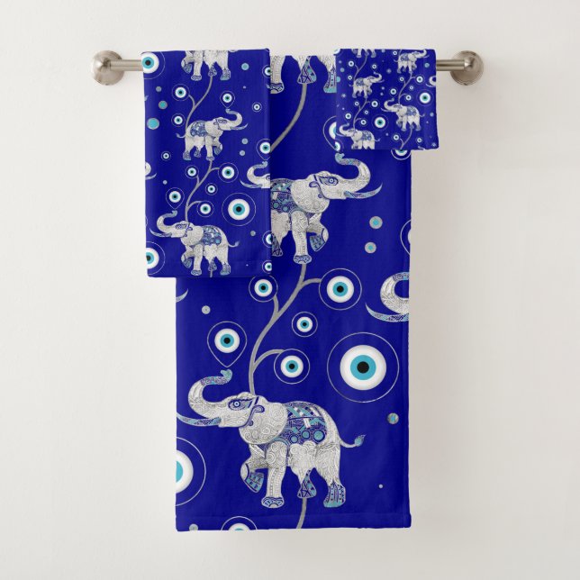 Evil Eye Elephant Viel Glück Amulet Muster Badhandtuch Set (Insitu)