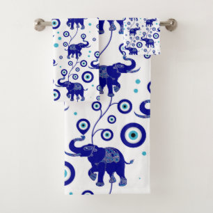 Evil Eye Elephant Viel Glück Amulet Muster Badhandtuch Set