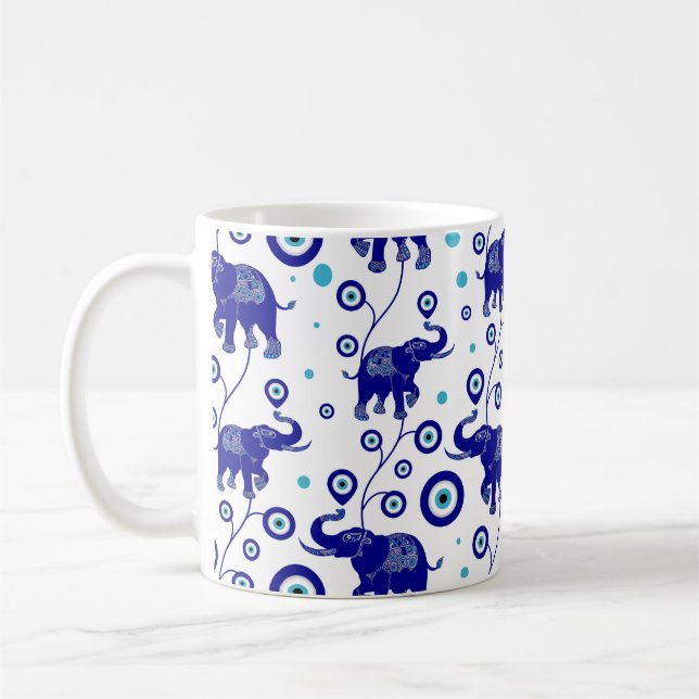 Evil Eye Elephant Viel Glück Amulet Muster Kaffeetasse (Links)
