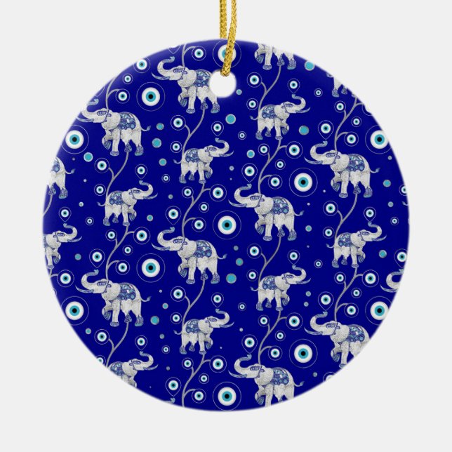 Evil Eye Elephant Viel Glück amulet Muster Keramik Ornament (Vorne)
