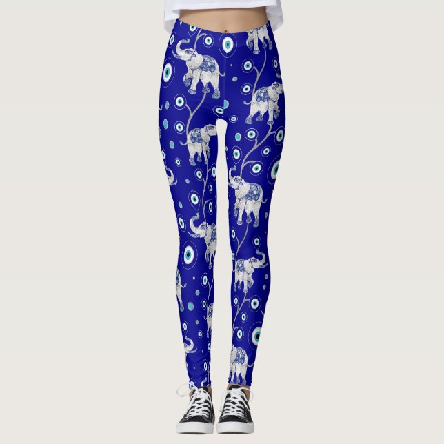 Evil Eye Elephant Viel Glück Amulet Muster Leggings (Vorderseite)