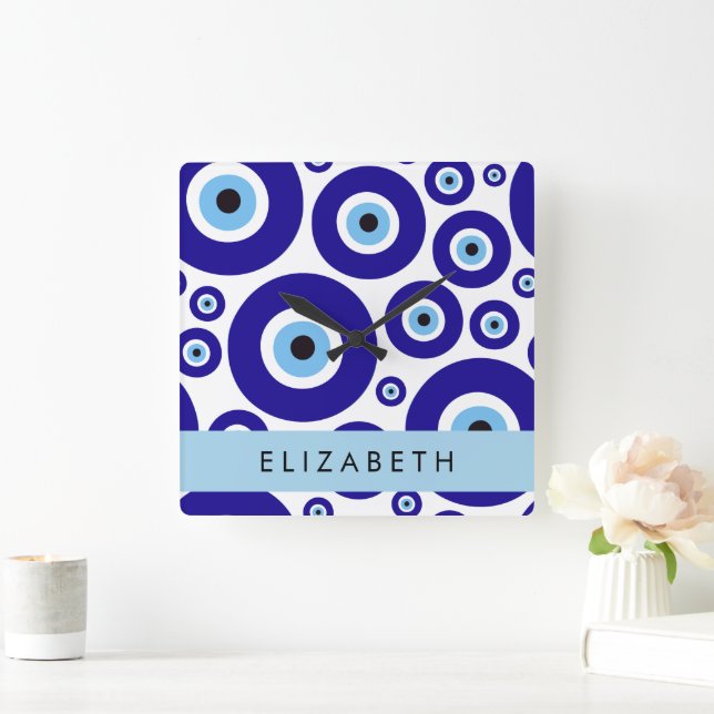 Evil Eye, Greek Eye, Turkish Eye, Mati, Your Name Quadratische Wanduhr (Zuhause)