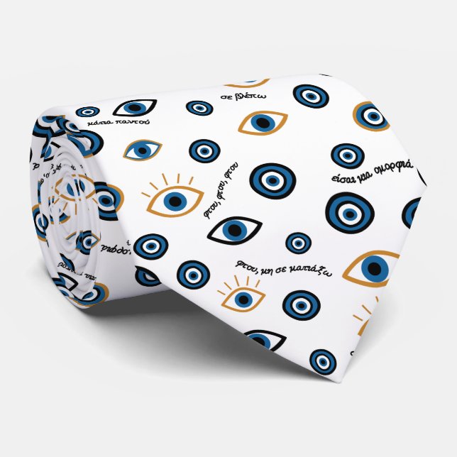 Evil Eye Griechisches Muster: "Ftou Ftou" Amulet Krawatte (Gerollt)