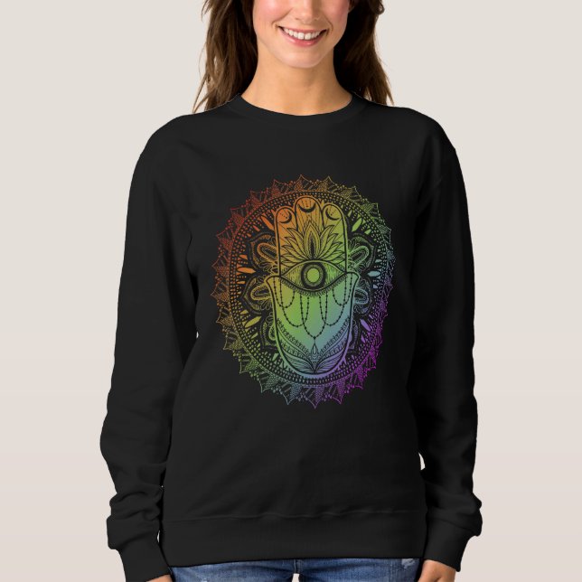 Evil Eye Hamsa Hand Mandala Hindu Yoga Meditation  Sweatshirt (Vorderseite)