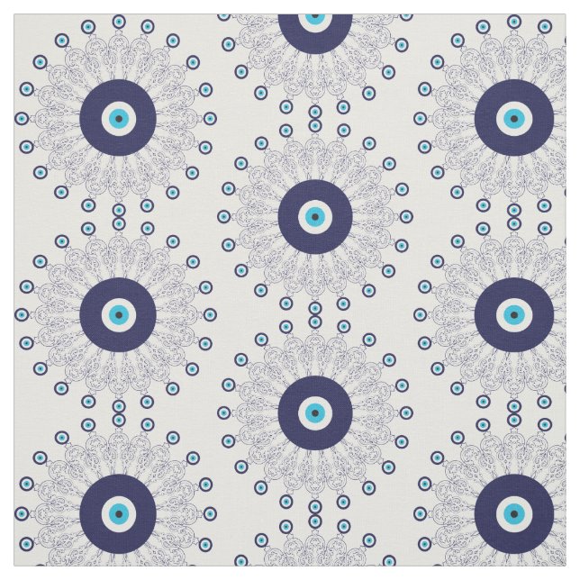 Evil Eye Mandala Muster in Blau und Weiß Stoff (Muster)