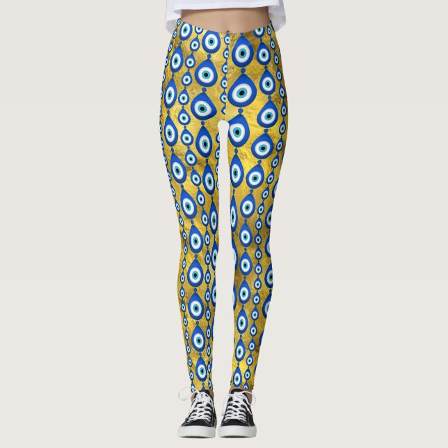 Evil Eye Muster auf goldener Textur Leggings (Vorderseite)