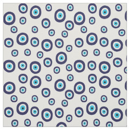 Evil Eye Navy Blue und Aqua Circles on White Stoff