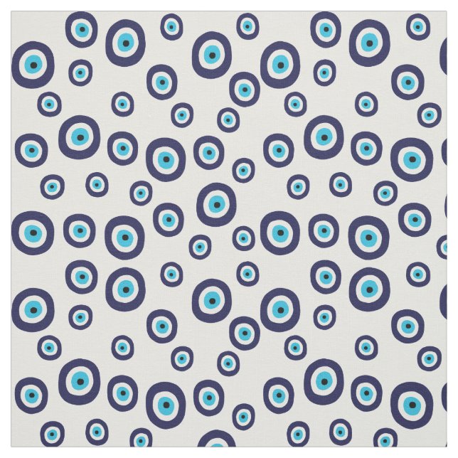 Evil Eye Navy Blue und Aqua Circles on White Stoff (Muster)