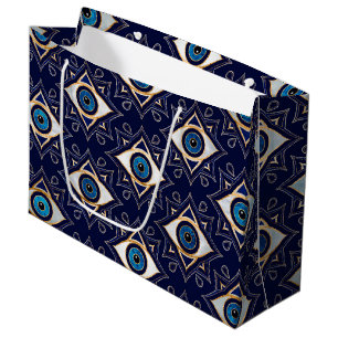 Evil Eye Ornament Pattern - Dunkelblau und Gold Große Geschenktüte
