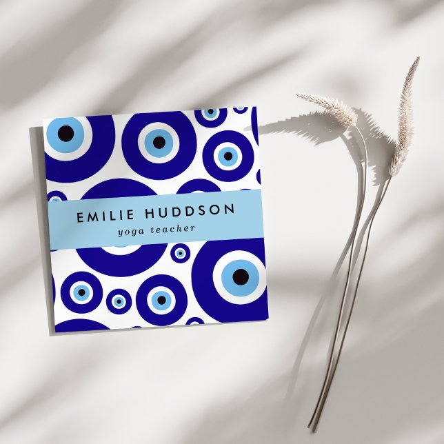 Evil Eye Pattern, Greek Eye, Nazar, Yoga Teacher Quadratische Visitenkarte (Von Creator hochgeladen)