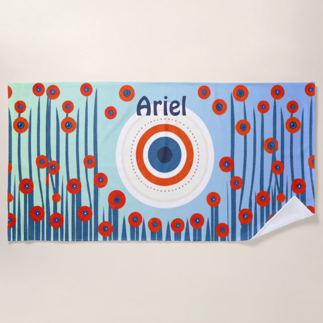 Evil Eye Red Poppies Modernes Strandtuch (Vorderseite)