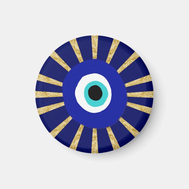 Evil Eye Symbol auf Gold Sunburst Magnet (Vorne)