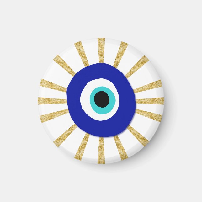 Evil Eye Symbol auf Gold Sunburst Magnet (Vorne)
