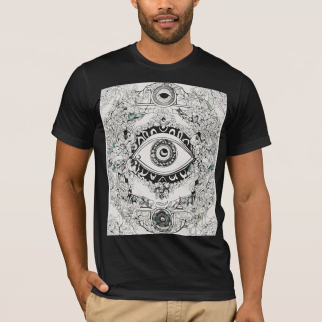 Evil Eye Tattoo Art T-Shirt - Bold Black, Blue & G (Vorderseite)