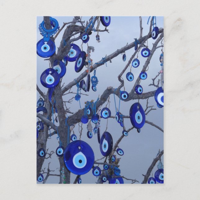 Evil Eye Tree, Blue Nazar Amulet Charme Accessoire Postkarte (Vorderseite)