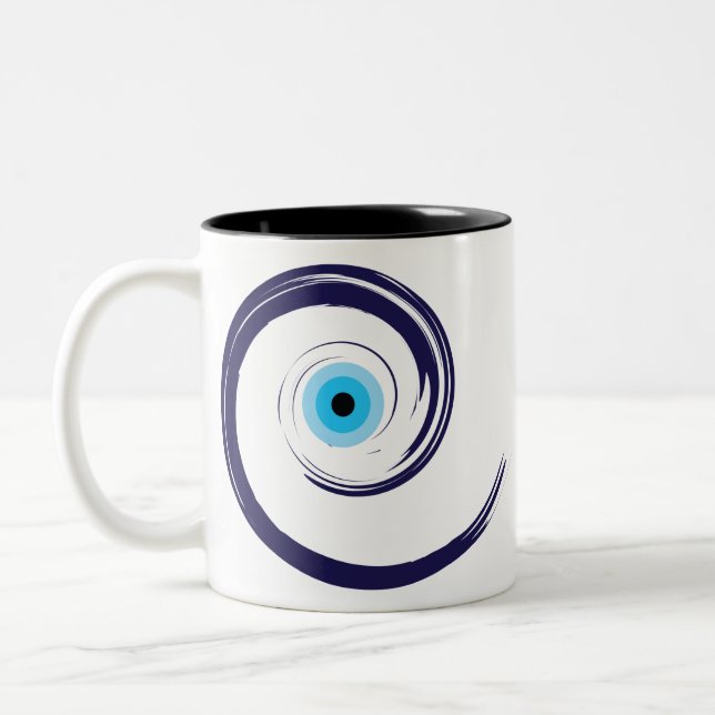 Evil EyeEvil Eye Artistic Blue Greek Zweifarbige Tasse (Links)
