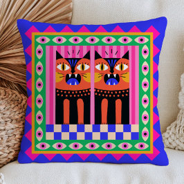 Evil Eyes Funky Cats Bold Maximalist Feline Art Kissen