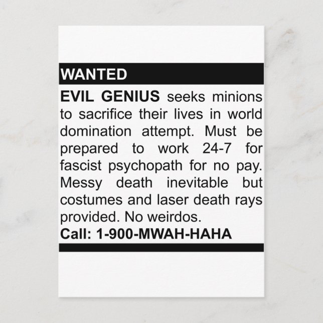 Evil Genius Ad Postkarte (Vorderseite)