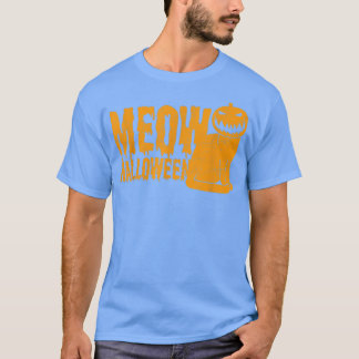Evil Grin Pumpkin Cat Meow Happy Halloween T-Shirt