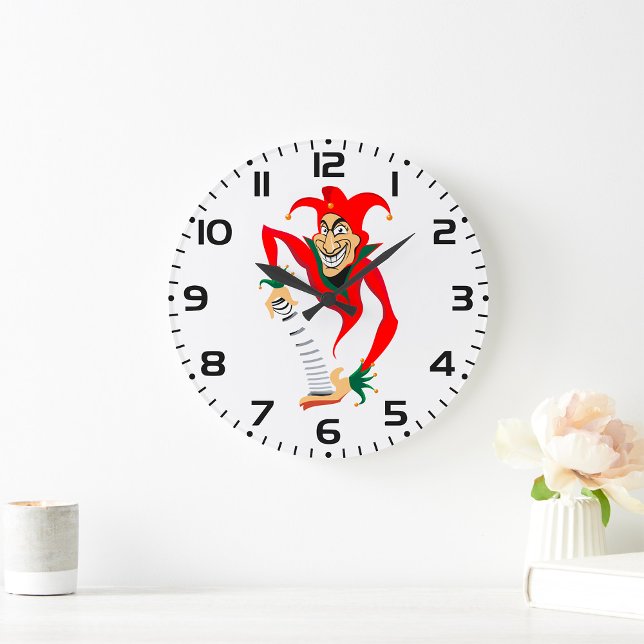 Evil Grinning Jester Joker mit Jack-in-the-Box Große Wanduhr (Von Creator hochgeladen)