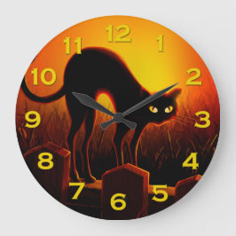 Evil Halloween Black Cat Glasen Eyes Wall Clock Große Wanduhr