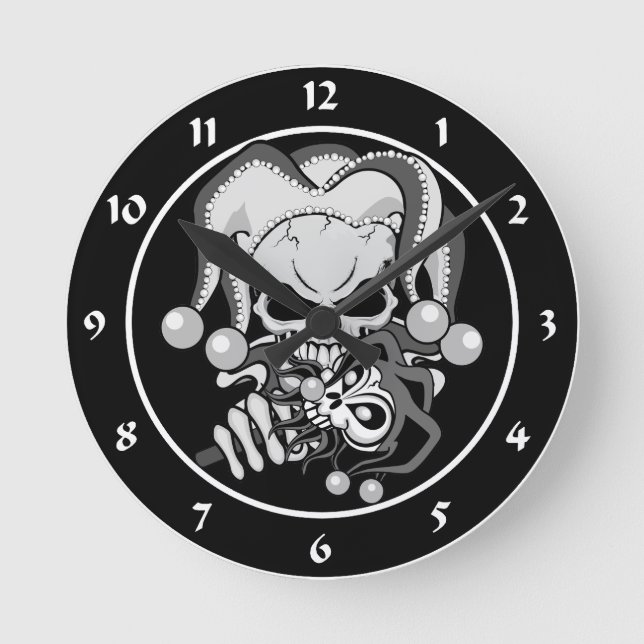 Evil Jester Skull Runde Wanduhr (Vorderseite)
