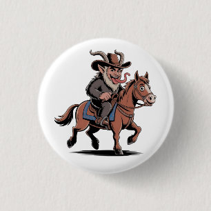 EVIL Krampus Christmas Cowboy Horse Western Xmas Button