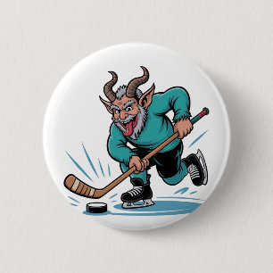Evil Krampus Eishockey Weihnachtssport Button