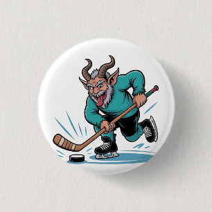 Evil Krampus Eishockey Weihnachtssport Button