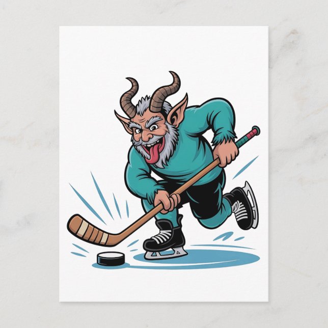 Evil Krampus Eishockey Weihnachtssport Einladungspostkarte (Vorderseite)