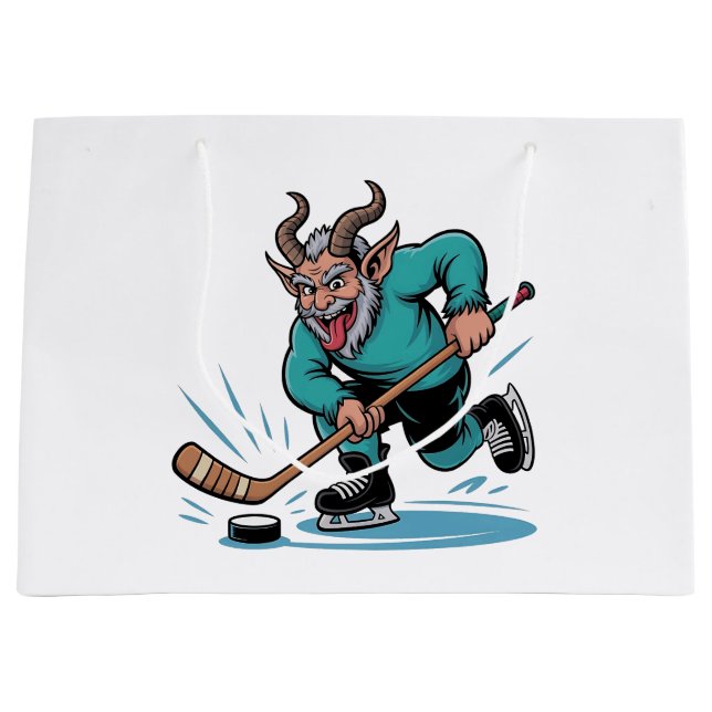 Evil Krampus Eishockey Weihnachtssport Große Geschenktüte (Vorderseite)