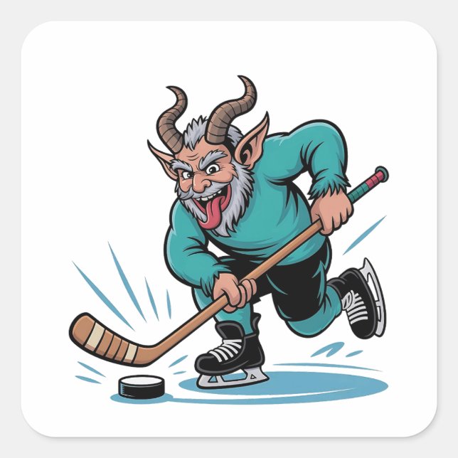 Evil Krampus Eishockey Weihnachtssport Quadratischer Aufkleber (Vorderseite)