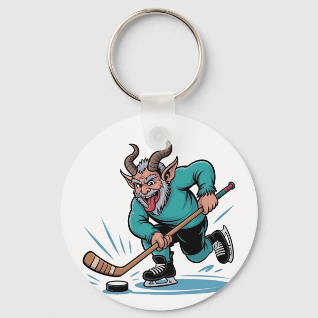 Evil Krampus Eishockey Weihnachtssport Schlüsselanhänger (Vorderseite)