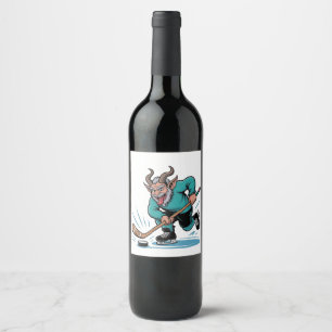 Evil Krampus Eishockey Weihnachtssport Weinetikett
