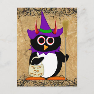 Evil Penguin Halloween Hexenkarte Postkarte