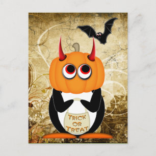 Evil Penguin Halloween Postcard Postkarte