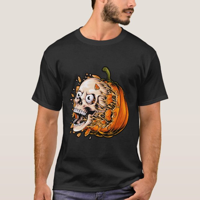 Evil Pumpkin Skull Breakout T-Shirt (Vorderseite)