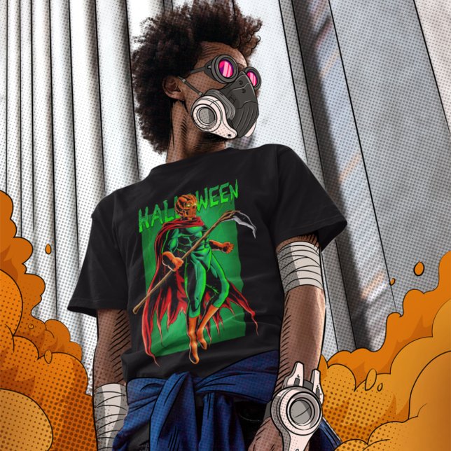 Evil Pumpkin Skull Head Super Hero T-Shirt (Von Creator hochgeladen)