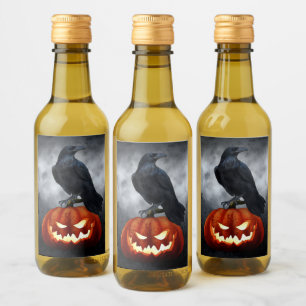 Evil Pumpkin und Raven Halloween Weinetikett